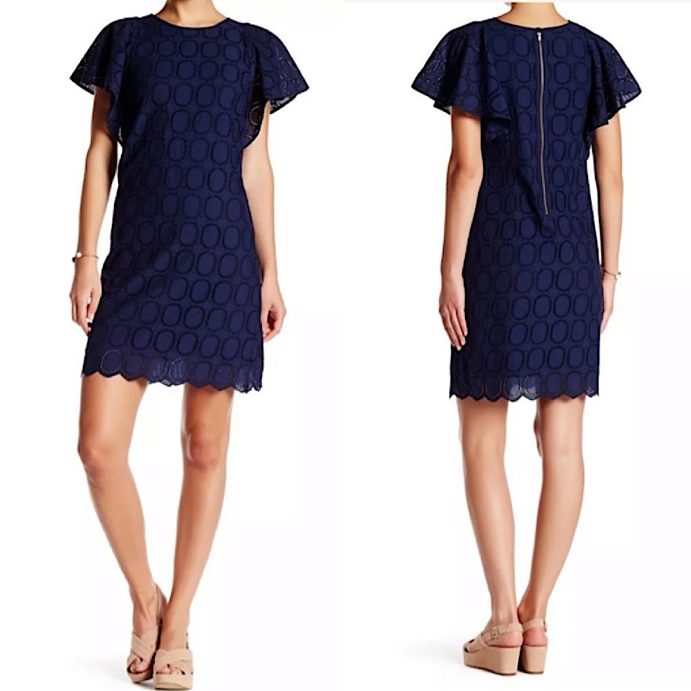 J.Crew Flutter Crochet Navy Eyelet Shift Dress